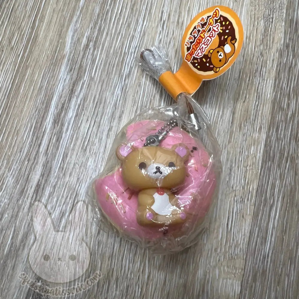 Rare Vtg Rilakkuma 3D Tag Donut Squishy Korilakkuma Pink Sprinkle